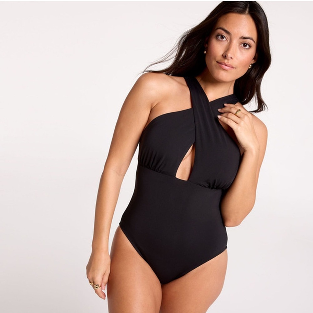Calia women’s Black One‎ Piece cut out halter Swimsuit size 10 NWT